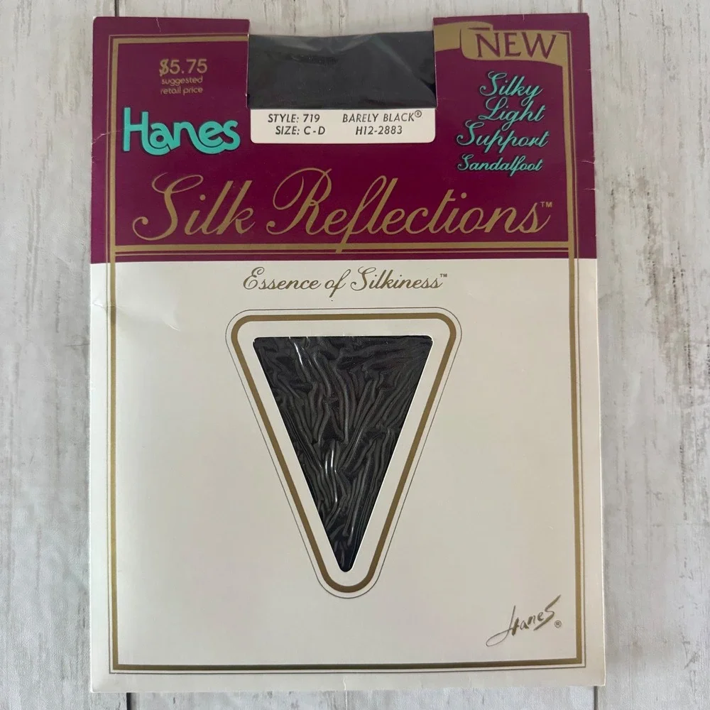 2PK Vintage Hanes Silk Reflections Pantyhose Barely Black Size C-D Style 719 USA